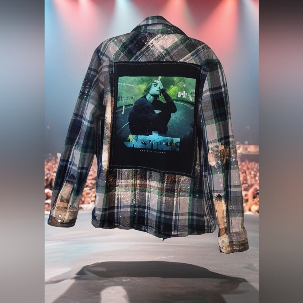 Upcycled JUSTIN BIEBER distressed Plaid Flannel Shirt, One Of A Kind